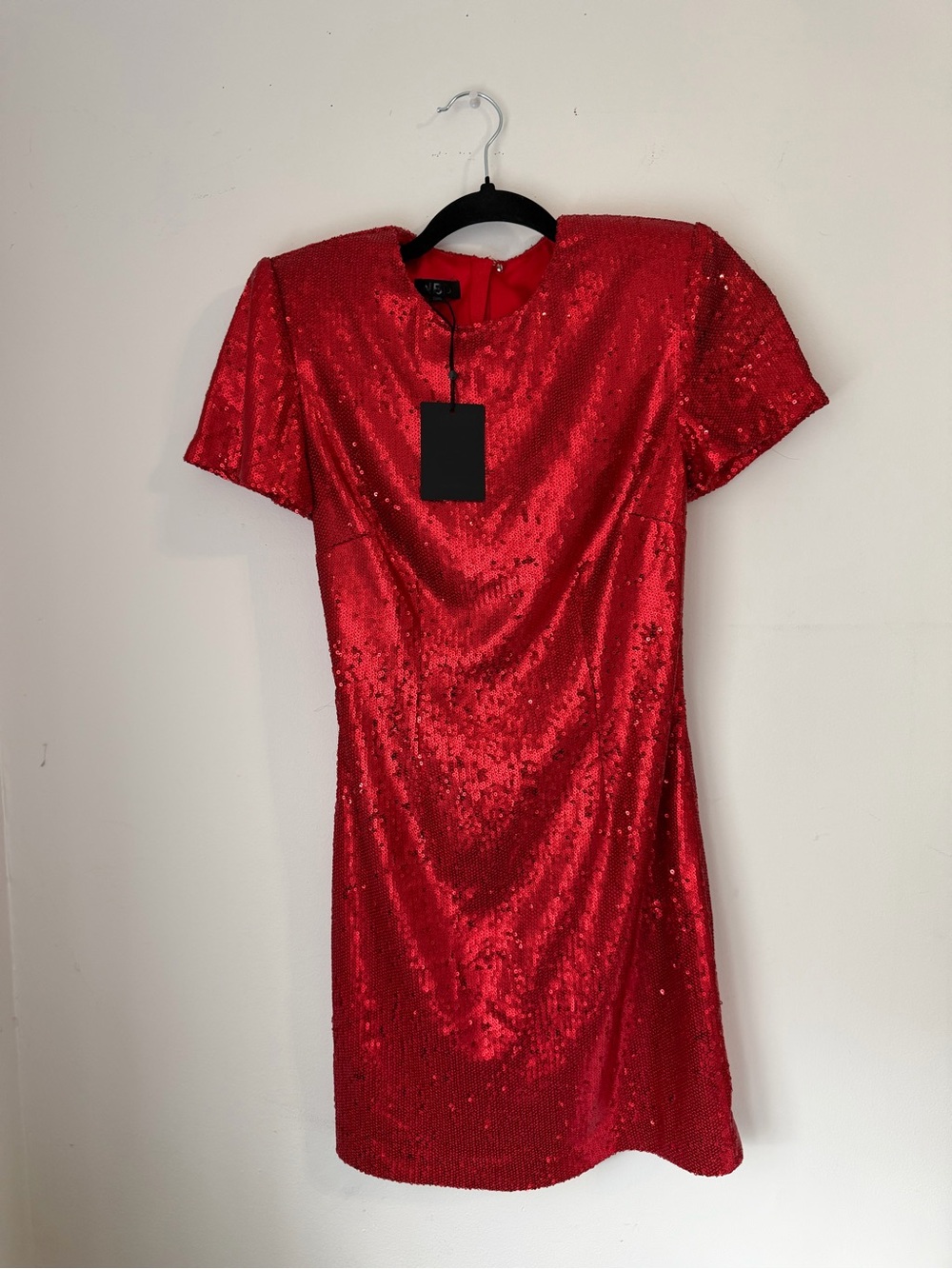 NBD Red Sequin Mini Dress with Short Sleeves